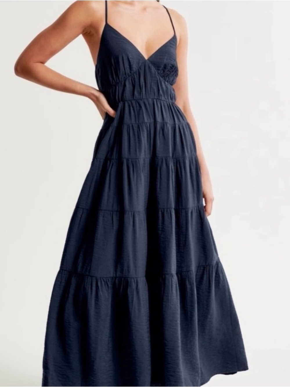 Abercrombie Navy Tiered Maxi Dress with Spaghetti Straps XS